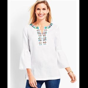 Talbots Linen Tunic Top with Tropical Fish Embellishments - Size Small Petite